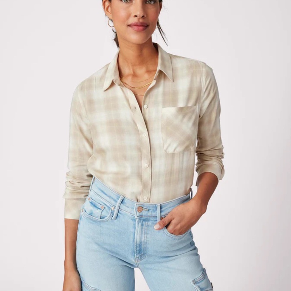 Untuckit for Her‎ Layla Cotton Blend Flannel Button Up Shirt Tan Size 4